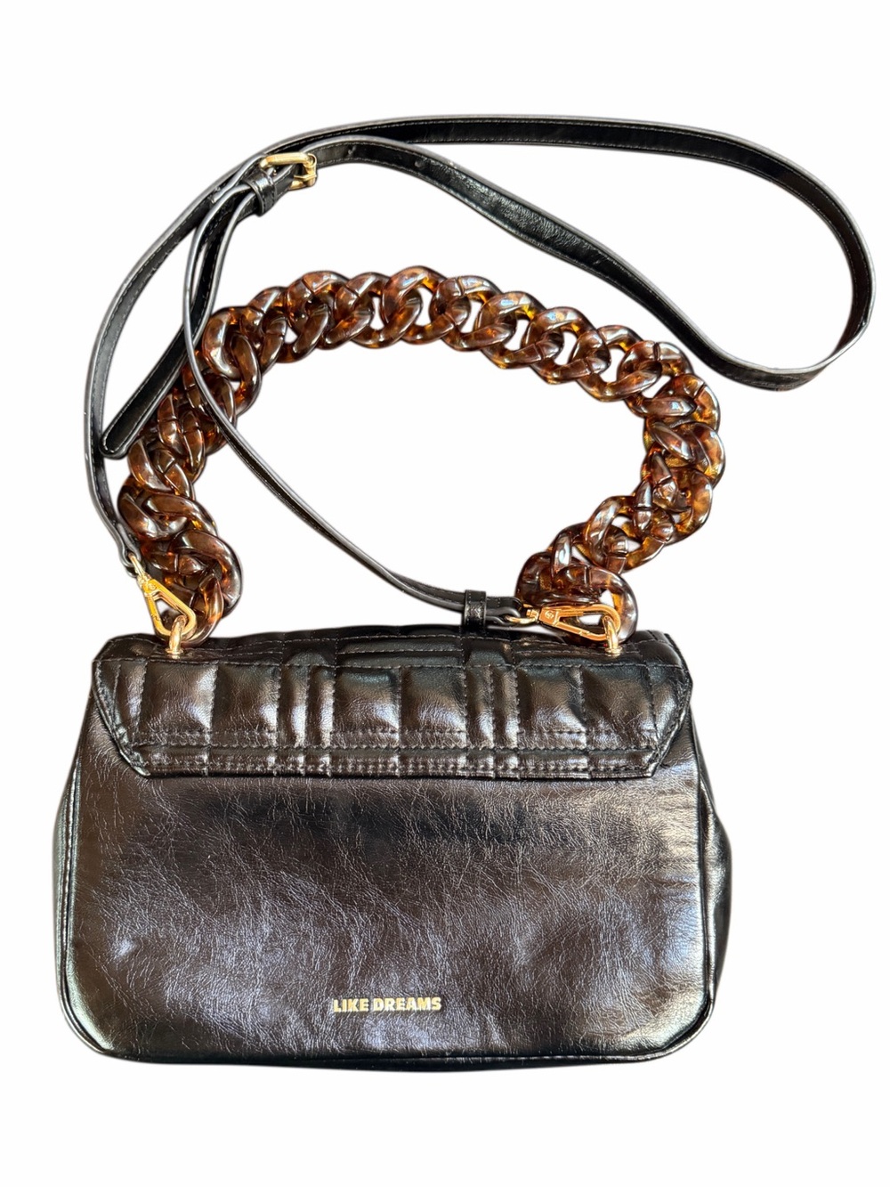 Like Dreams Black Crossbody Bag with Tortoiseshell Chain